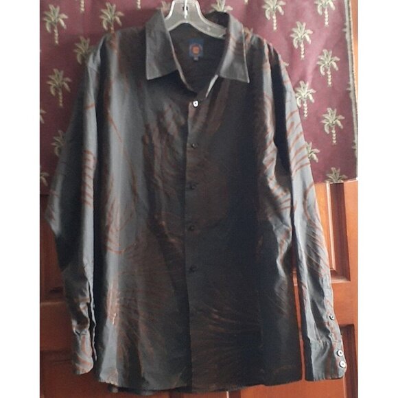 Franky Max Button Front Flocked Shirt Swirl Print Brown Espresso 2XL - Picture 4 of 7